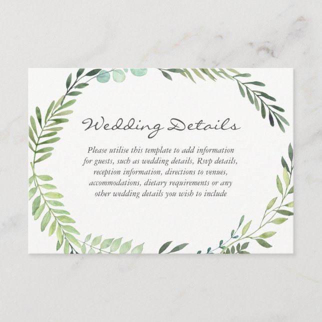 Carte D'accompagnement Couronne de mariage aux détails de feuille verte a (Devant)