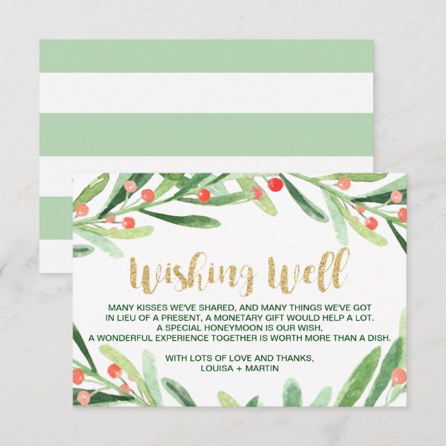 Carte D'accompagnement Couronne de Noël en houx Mariage Trésor de mariage (Devant / Derrière)
