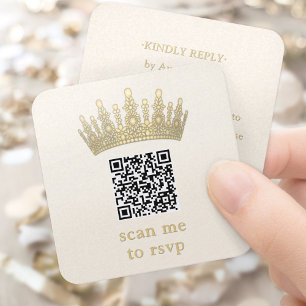 Carte D'accompagnement Couronne de Quinceañera Champagne & Or Scannez-moi