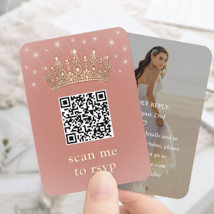 Carte D'accompagnement Couronne de Quinceañera en or rose Scannez-moi QR 