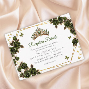 Carte D'accompagnement Couronne de roses dorées papillons Quinceañera