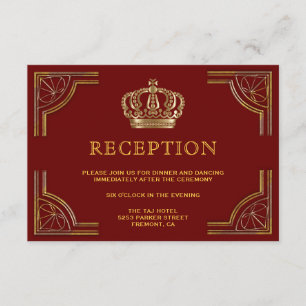 Carte D'accompagnement Couronne dorée ornée rouge élégante pour réception