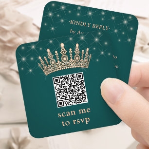 Carte D'accompagnement Couronne Rose Gold Scan Me Quinceañera QR RSVP Ver