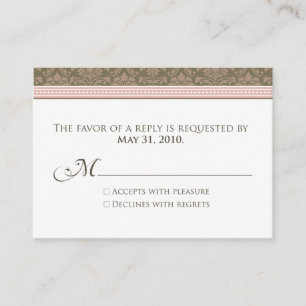 Carte D'accompagnement : coutume : Chocolat/Damas rose 3,5 x 2,5 po RSVP