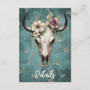 Carte D'accompagnement Crâne de vache floral aquarelle bohème code QR de
