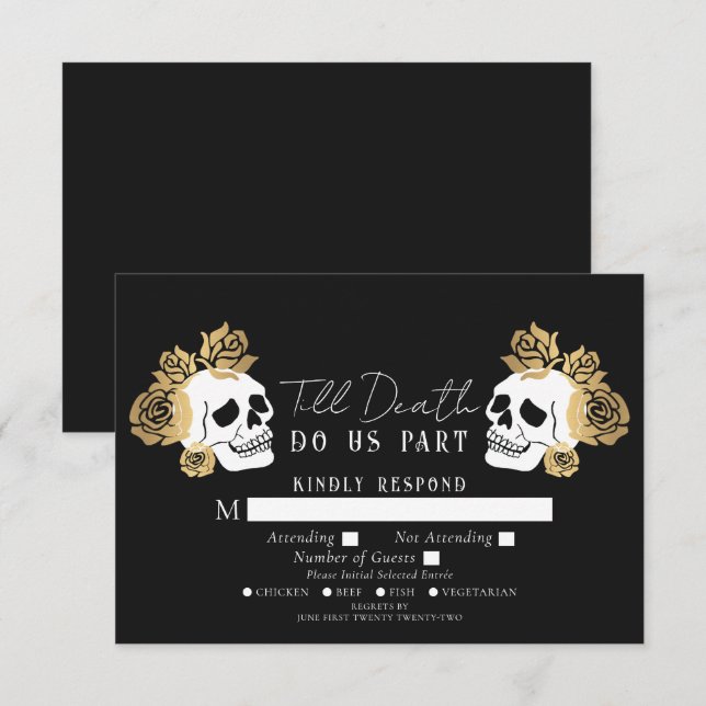 Carte D'accompagnement Crânes gothiques Jusqu'à la mort Mariage RSVP (Devant / Derrière)