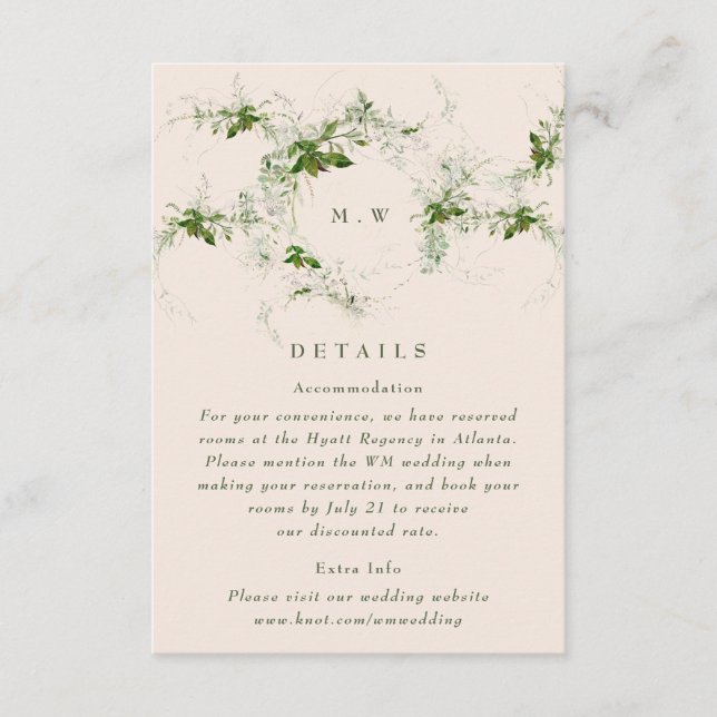 Carte D'accompagnement Cream Eucalyptus Wreath Monogram Détails du Mariag (Devant)