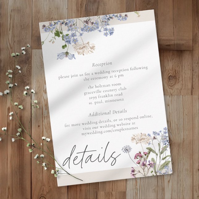 Carte D'accompagnement Cream Wildflower Garden Elegant Wedding Details (Créateur téléchargé)