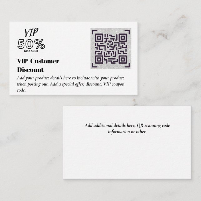 Carte D'accompagnement Créer des codes QR de remise VIP client (Devant / Derrière)