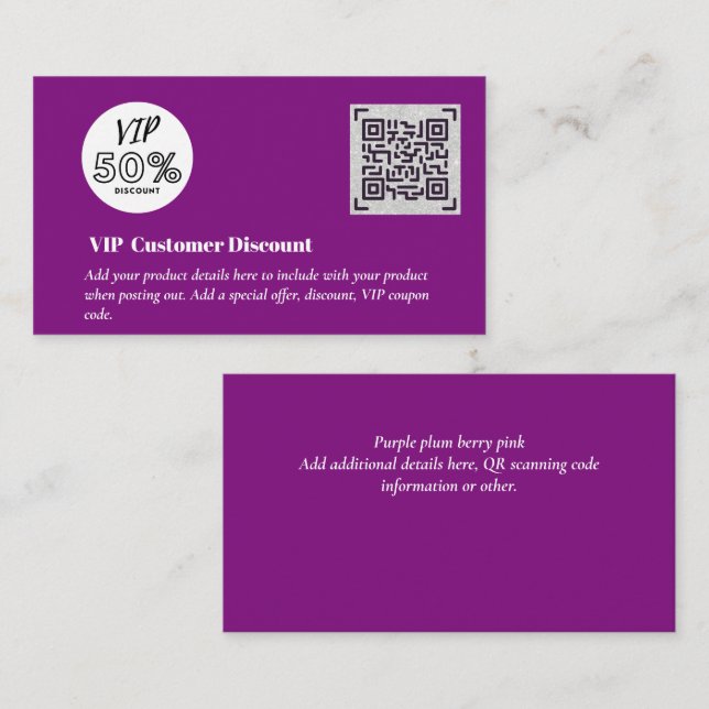 Carte D'accompagnement Créer des codes QR de remise VIP client (Devant / Derrière)