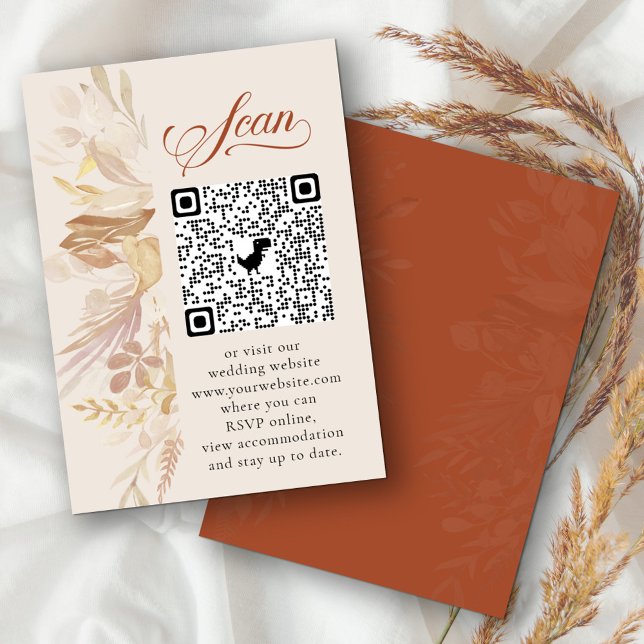 Carte D'accompagnement Crème en terre cuite Botanique en ligne RSVP QR Co (Elegant wedding qr code rsvp in terracotta burnt orange and cream)