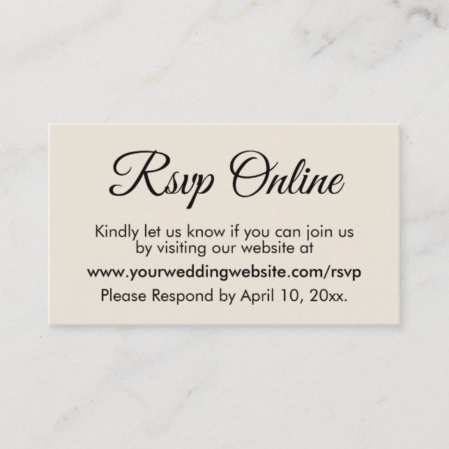 Carte D'accompagnement Crème Mariage RSVP Online Élégant Simple (Devant)