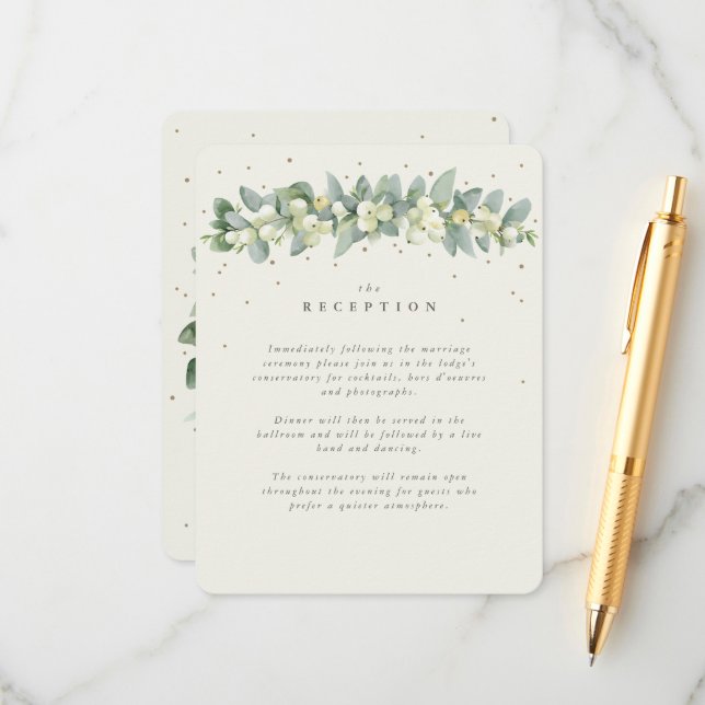 Carte D'accompagnement Crème Snowberry+Eucalyptus Garland Réception (Devant/Arrière en situation)