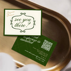 Carte D'accompagnement Crème verte Vintage Chèques & Bow RSVP QR Mariage