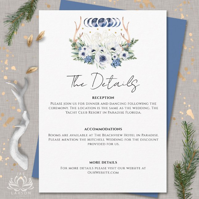 Carte D'accompagnement Cristaux de lune Fleurs Boho Mariage métaphysique (Créateur téléchargé)