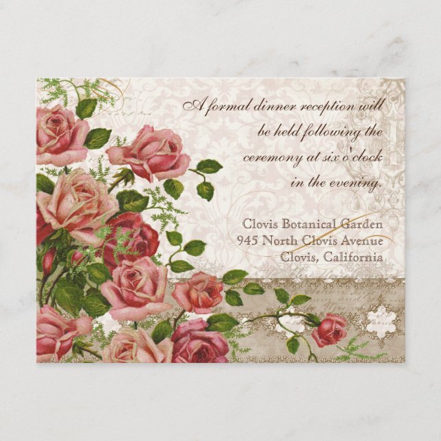 Carte D'accompagnement Cru formel de dentelle de rose de thé d'invitation (Devant)