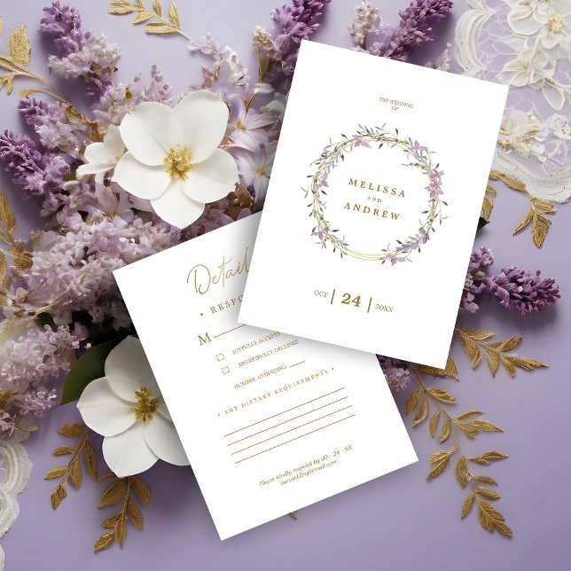 Carte D'accompagnement Custom Lilac Elegant Garland Wreath Wedding (Custom Lilac Elegant Garland RSVP Card.)