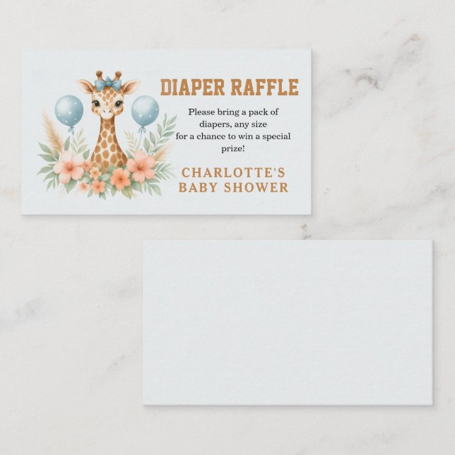 Carte D'accompagnement Cute Baby Giraffe Boy Baby Shower | Blue Safari (Devant / Derrière)