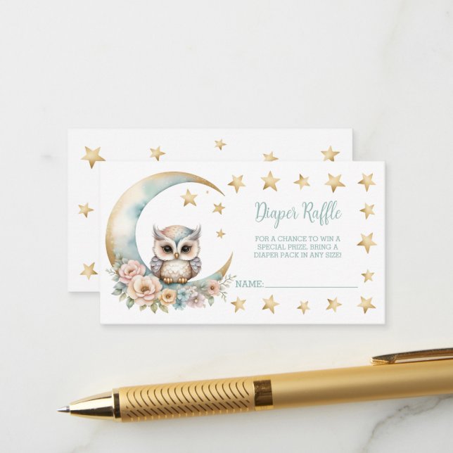 Carte D'accompagnement Cute Baby shower d'aquarelle Chouette Raffle (Devant/Arrière en situation)