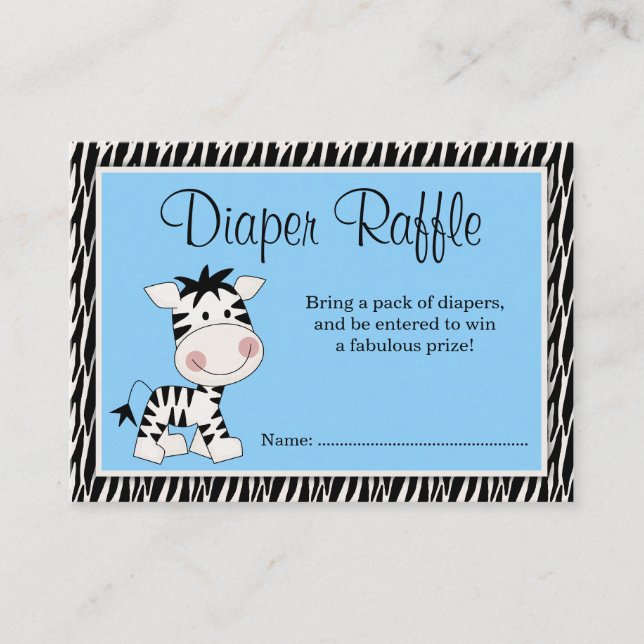 Carte D'accompagnement Cute Blue Zebra Baby shower Déchets Raffle (Devant)