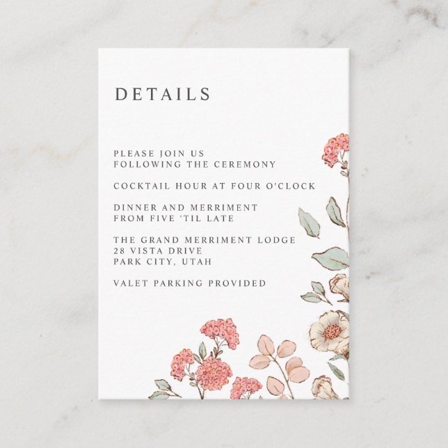 Carte D'accompagnement Cute Blush fleuris bund MARIAGE détails de l'hôtel (Devant)