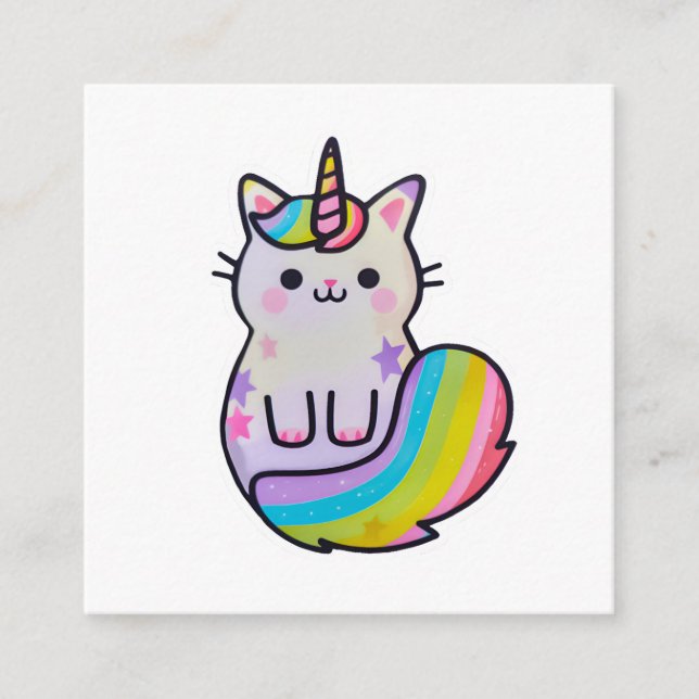Carte D'accompagnement Cute chat licorne arc-en-ciel (Devant)