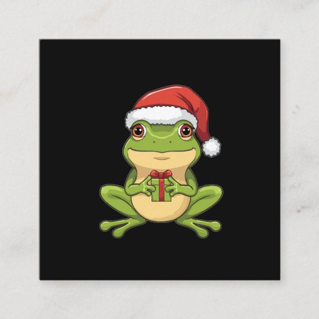 Carte D'accompagnement Cute Christmas Frog with Santa Hat Holding  Gift - (Devant)