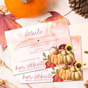 Carte D'accompagnement Cute Citrouille Automne Floral Détails du Mariage