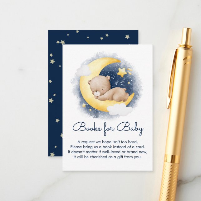 Carte D'accompagnement Cute Crescent Moon Teddy Bear Livres pour bébé (Devant/Arrière en situation)