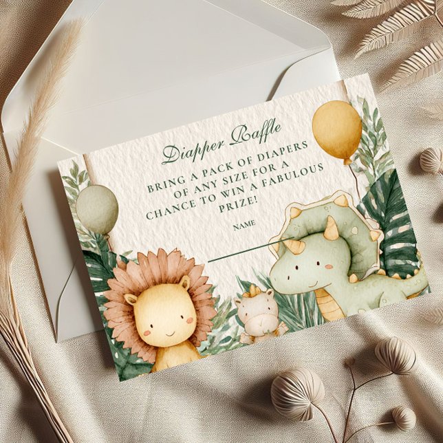 Carte D'accompagnement Cute Dino Jungle Diapper Raffle (Créateur téléchargé)