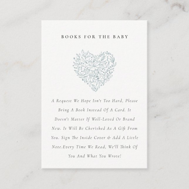 Carte D'accompagnement Cute Dusky Blue Floral Heart Livres pour Baby show (Devant)