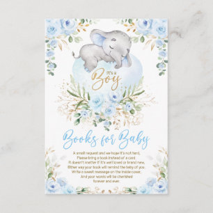 Carte D'accompagnement Cute Elephant Blue Gold Floral Livres pour Baby Bo