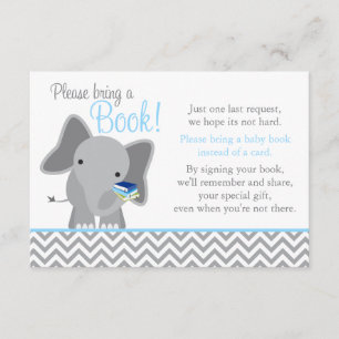 Carte D'accompagnement Cute Elephant Chevron Baby shower bleu clair Livre