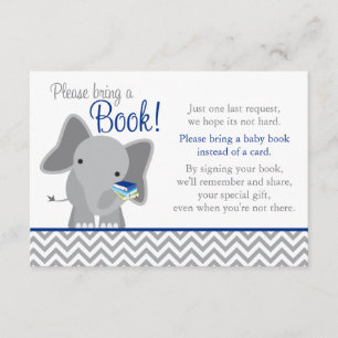 Carte D'accompagnement Cute Elephant Chevron Marine Blue Baby shower Book