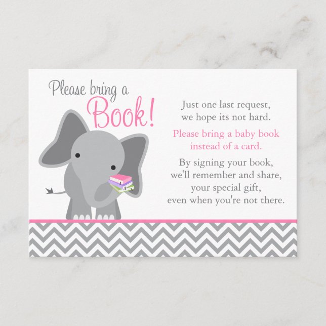 Carte D'accompagnement Cute Elephant Chevron Rose Girl Livre Baby shower (Devant)