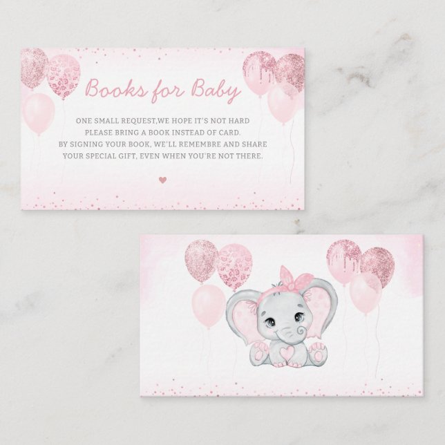 Carte D'accompagnement Cute Elephant Girl Baby shower Livres pour bébé (Devant / Derrière)