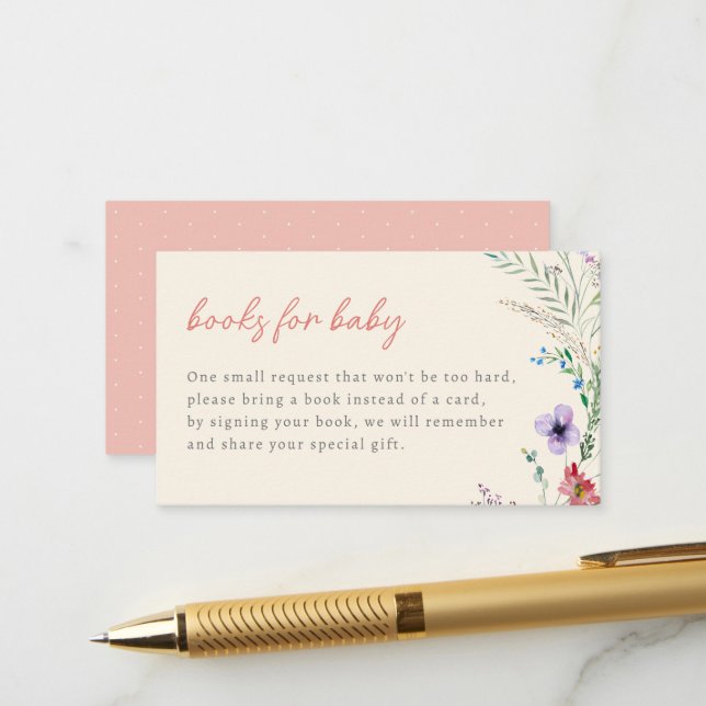 Carte D'accompagnement Cute Fleur sauvage Floral Baby showers Livres Pour (Devant/Arrière en situation)