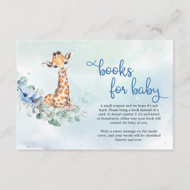 Carte D'accompagnement Cute girafe fleurs bleues eucalyptus demander (Devant)