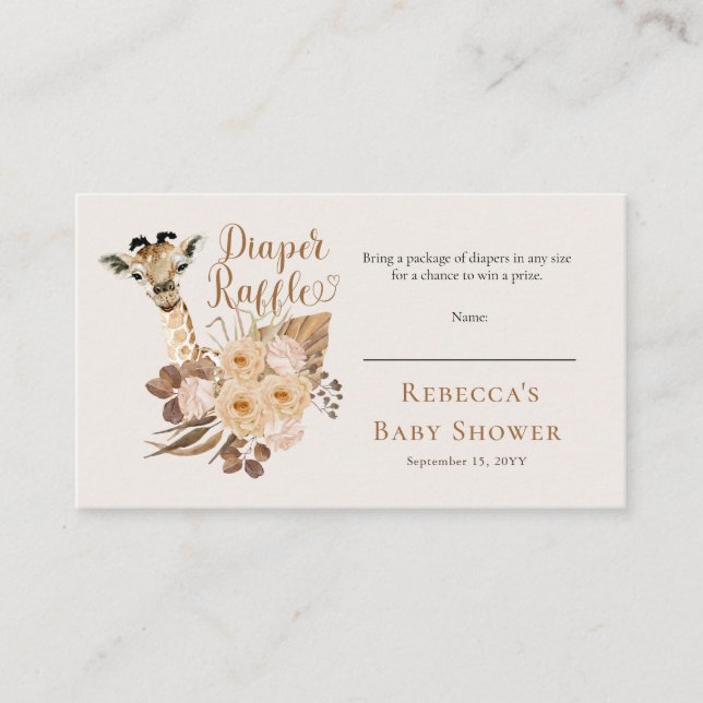 Carte D'accompagnement Cute Giraffe Boho Baby shower Déchets Raffle (Devant)