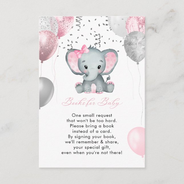 Carte D'accompagnement Cute Girl Elephant Balloons Livres pour Baby showe (Devant)