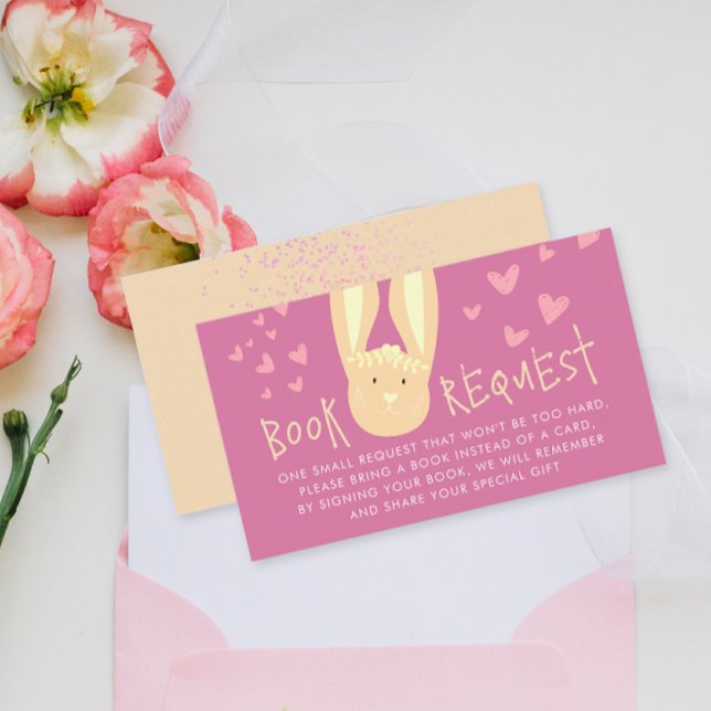 Carte D'accompagnement Cute Girly Pastel rose Demande de livre Baby Bunny (Créateur téléchargé)