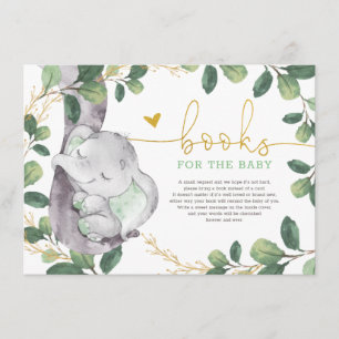 Carte D'accompagnement Cute Green Gold Greenery Elephant Livres pour bébé