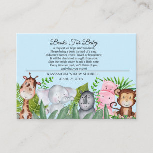 Carte D'accompagnement Cute Jungle Animaux Baby shower Bleu Livre Pour Bé