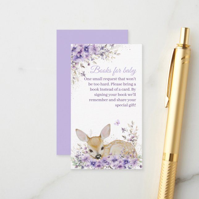 Carte D'accompagnement Cute Lavande Purple Baby shower de cerfs floraux (Devant/Arrière en situation)