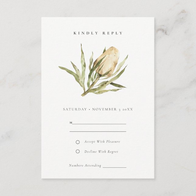 Carte D'accompagnement Cute Native Banksia Aquarelle Florale Mariage RSVP (Devant)