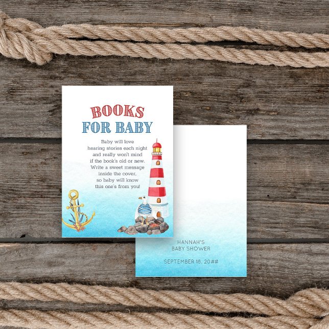 Carte D'accompagnement Cute Nautical Baby shower Livres pour bébé (Book request card from my Ahoy it's a boy Nautical Baby Shower collection
)