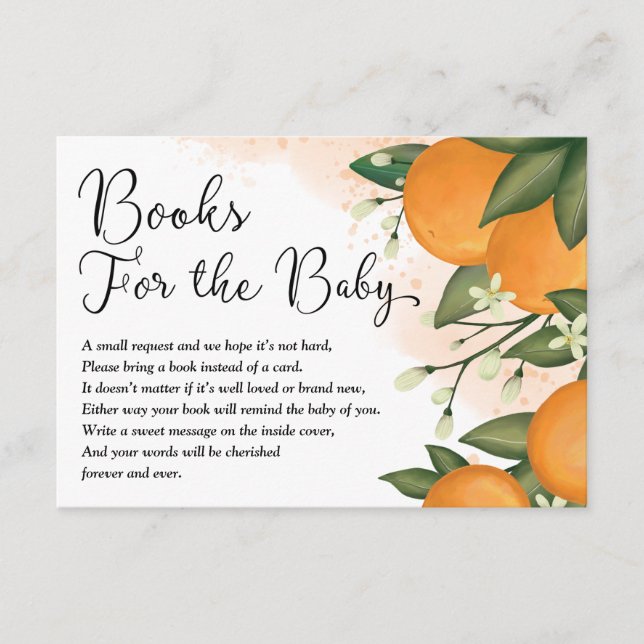Carte D'accompagnement Cute Orange Citrus Greenery Livres pour bébé (Devant)