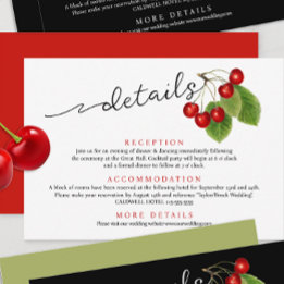 Carte D'accompagnement Cute Red Cherries Modern Script Détails du Mariage