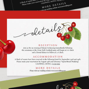 Carte D'accompagnement Cute Red Cherries Modern Script Détails du Mariage