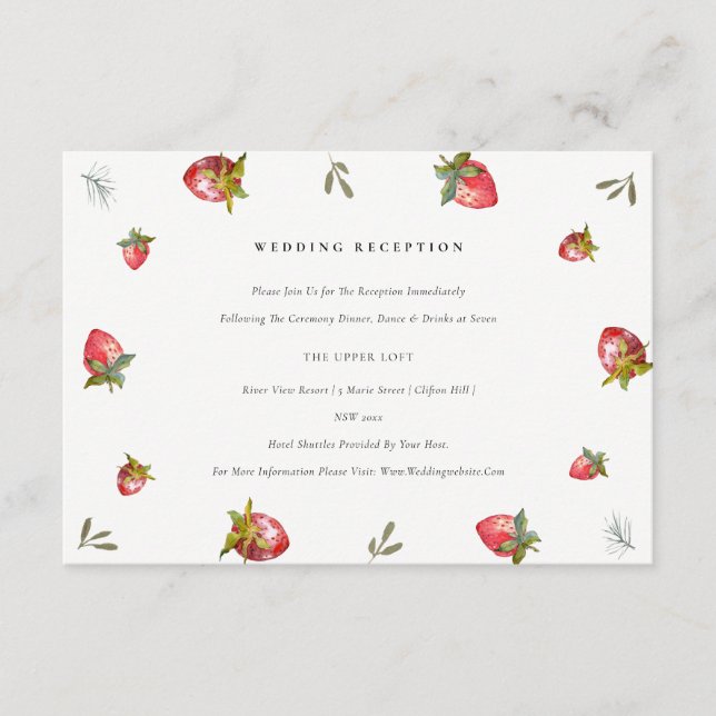 Carte D'accompagnement Cute Red Strawberry Leaf Foliage Réception de mari (Devant)
